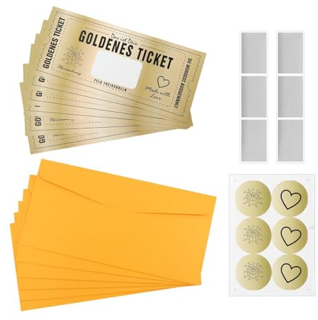 Trasylph 6 Sets Goldene Ticket Rubbelkarten mit Umschlägen, Rubbeln & Enthüllen, Überraschungsticket zum selber schreiben für Geburtstag, Freundinnen, Ehefrauen, Valentinstagskarte, Weihnachtskarte