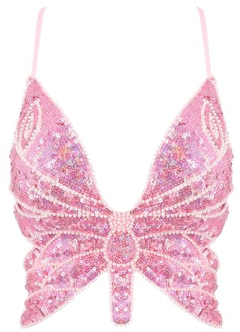 Mocure Womens Sparkly Butterfly Sequin Crop Tops Sexy Trendy Sleeveless Cute Butterfly Halter Tops Rave Wrap Tube Vest Top for Belly Dance Costume Outfits