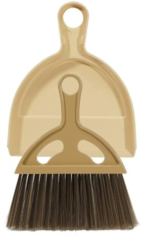 AxinostConjunto de Pala y Escoba, Escoba de Limpieza portátil, Conjunto de pequeño Escoba y Pala portátil para Mesa, Cocina, habitación y despacho. (marrón)