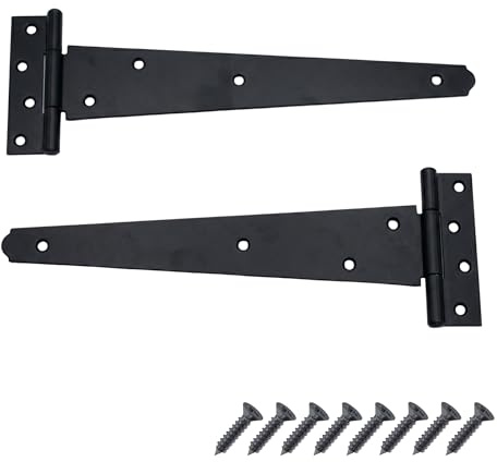 Keypak Lot de 2 charnières en T japonaises noires de 350 mm avec revêtement antirouille, idéales pour les portes de grange, les portes de garage, les abris de jardin et les portails en bois