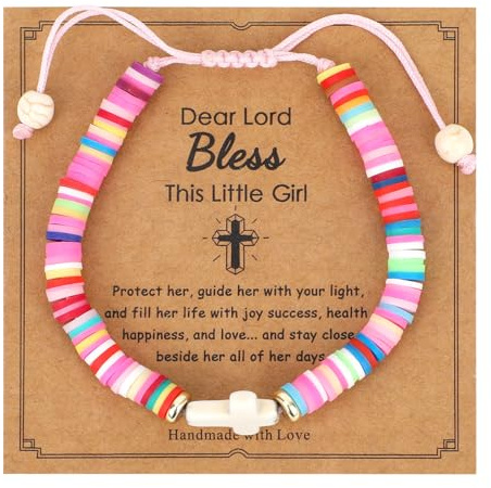 Mikovivi Bracelet Chrétien Croix pour Fille - Bijoux Colorés en Forme de Jésus pour Enfants, Adolescentes, Soeurs - Cadeaux Catholiques de Noël