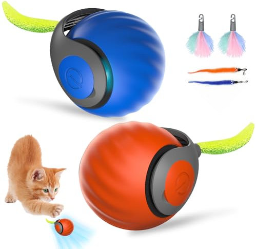 Afenau Speedy Tail Katzenspielzeug, bewegliches Katzenspielzeug mit 6 Ersatzschwanz, 2 Geschwindigkeitsmodi, wiederaufladbar, intelligenter Katzenspielzeugball, automatisches Katzenspielzeug für