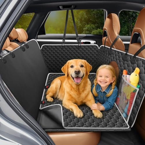 Taygeer Hundedecke Auto Rücksitz mit Harter Unterseite, Abnehmbare Hundematte Auto, Wasserabweisend Hundedecke für Unterwegs 127x156cm, Kratzfeste Autodecke Hund Rückbank für PKW, SUV & Van, Schwarz