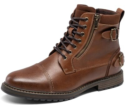 Bruno Marc Bottes de Motocycliste pour Homme, Bottes à Lacets Bottes de Motocycliste Classiques, Chaussures Décontractées avec Fermeture Éclair Latérale, Camel, 43 EU