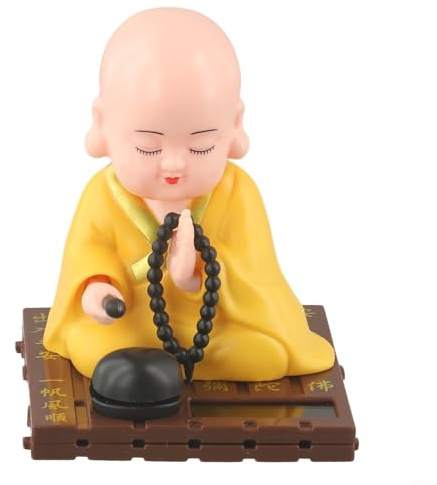 Solar Powered Shaking Monk Ornament, ABS Car Home Office Decoration, Sunlight Activated Nodding Figure, Unique for Friends and Family (Red, Blue, Yellow)(Yellow)
