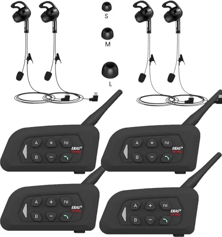 SolaMr V4C Plus Referee Intercom Headset, Bluetooth 5.1 Speakers for Left Ear, Interphone Communication System with CVC Noise Reduction, FM Radio & 4-Way Intercom up to 1500M - 4PACK