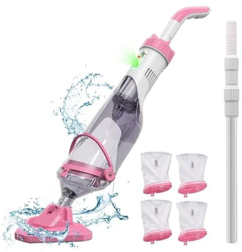 RVIFY Car Vacuum Pool Vacuum For Above Ground Pool With A Telescopic Pole, Running Time Up To 1H, Rechargeable Hand Pool Cleaner Wireless Vacuum Cleaner(Pink)