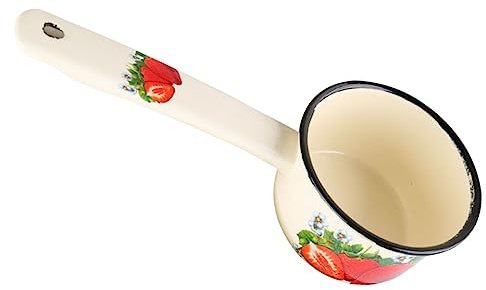 HOLIDYOYO Pot à Lait Émail Multifonction Petit Pot à Lait Long Manche En Émail Beige Pour Nourrissons Usage Quotidien La Cuisine Gaz Et Induction