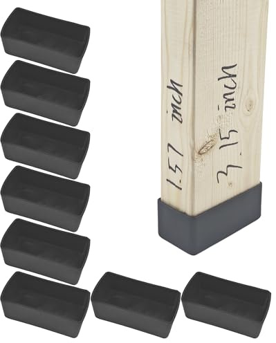 Tapones de extremo de poste de madera de 2 x 4, 8 tapas de poste de 1.57 x 3.15 pulgadas (1-1/2 x 3-1/7 pulgadas), protector de suelo de PVC, impermeable y antifricción, adecuado para patas de mesa