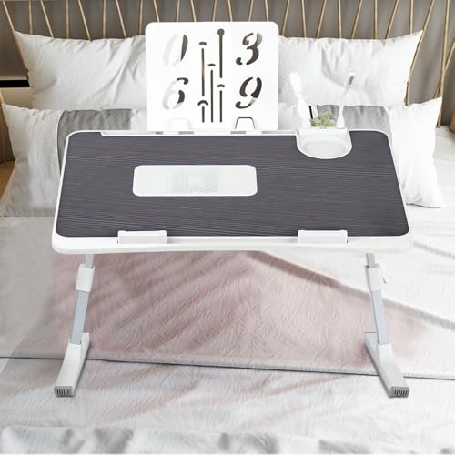 Betttisch, höhenverstellbar, mit 5 verstellbaren Winkeln, Lapdesk, faltbar, für Sofa, Studium, Lesen und Schreiben, für Laptops, 60 x 40 x 26-39 cm, Schwarz