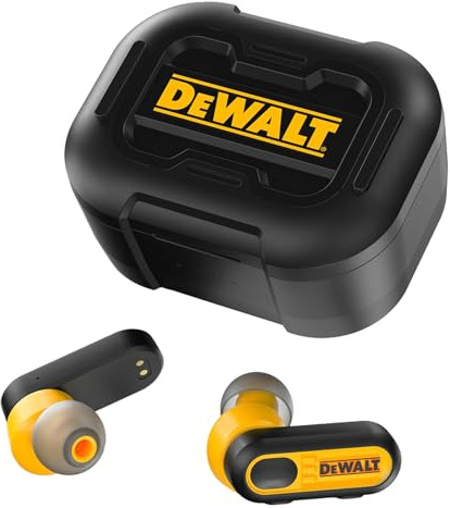 DEWALT Heavy Duty True Wireless Ear Buds, Bluetooth Headphones with Type C Charging Case Included, 37 Hours of Battery Life, Easy Setup for iPhone, Perfect for Jobsite, Outdoor Work - Black Edition