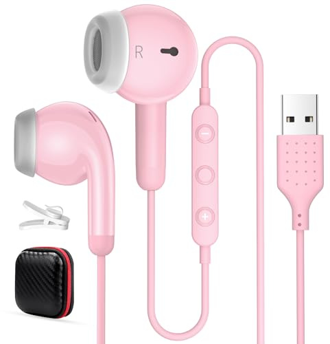 AIAUXA USB Headset for Laptop PC, Headphones with Microphone for Computer | Wired In Ear Earphones Stereo Noise Cancelling Business Office PC Headphones for HP/Dell/Surface Laptops for Zoom Work