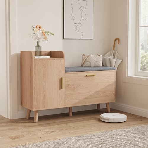 WSOFZMO Schuhbank mit Sitzfläche, Schuhschrank mit Sitzbank, Sitzbank mit Schubladen, Shoe Cabinet with Seat, 100 x 30 x 69.5 cm, für Schlafzimmer, Wohnzimmer und Eingangsbereich