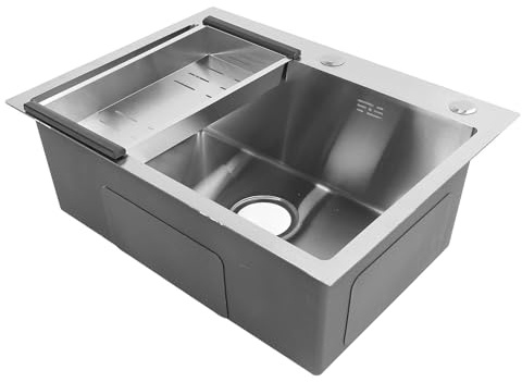 Cryfokt Bassin de Bol Simple de Cuisine, évier de Cuisine de Grande capacité Top - Montage avec Panier de Drainage pour le Restaurant