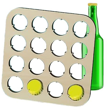 Generisch Bierdeckel Aus Kronkorken | Quadratischer Flaschenverschluss Halter - 16-Fach Holzablage Dekoration Für Schreibtisch Wand Schlafzimmer Männer Frauen Sammler