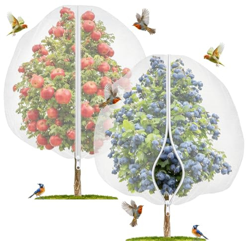 2 Stück Obstbaumnetz 240x250cm, Vogelschutznetz mit Reißverschluss und Kordelzug, feinmaschiges Insektenschutznetz für Pflanzen & Sträucher, UV-beständiges Baumnetz