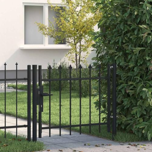 Black Steel Garden Gate with Spear Top, 100x75 cm Metal Fence Gate for Outdoor Yard, Driveway, Patio, Rust-Resistant Powder-Coated Finish, Includes Post & Keys
