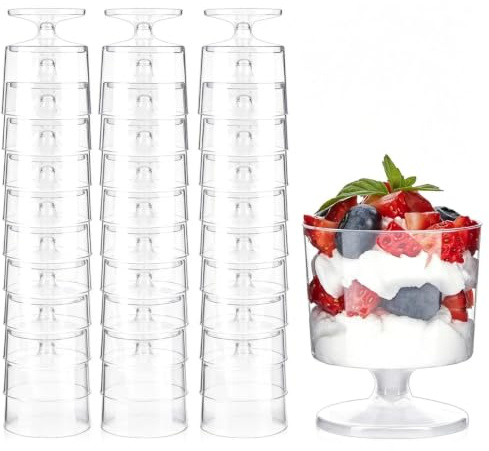 Chovize 30 Pcs Plastic Desert Cups,150ml Plastic Round Dessert Cups, Reusable Serving Bowl for Pudding Trifles Appetizers Mousse Jelly Tiramisu Parties