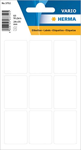 HERMA 3752 Lot de 63 étiquettes autocollantes multi-usages (24 x 35 mm, 7 feuilles, papier mat)