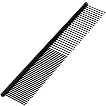 Ryan's Pet Supplies Paw Brothers Greyhound Style Teflon Comb for Dogs, Professional Grade, True Teflon, Fine/Medium, Ergonomic Handle, 7.5 in.