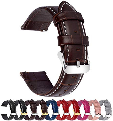 Fullmosa 20 mm klockarmband i bambu, läderarmband, kompatibel med Amazfit Bip/Bip Lite, Amazfit GTS/GTR 42mm, Huawei Watch GT 2 42 mm, mörkbrun 20 mm