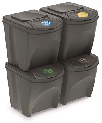 Set de 4 cubos de basura KEDEN SORTIBOX papelera reciclaje, gris, volumen 4x25L