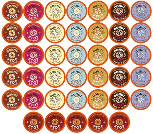 Donut Stop Flavored Coffee Pods, Compatible with 2.0 K-Cup Brewers, Donut Flavor Coffees, Assorted Variety Pack, 40 Count