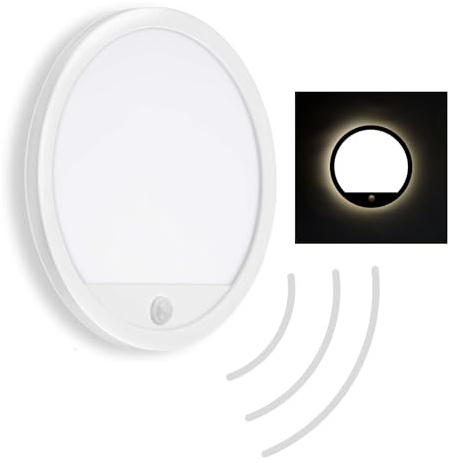 TELEFUNKEN - LED Außenwandleuchte, Außenwandlampe inkl. Bewegungsmelder, inkl. Dämmerungssensor, Backlight Effekt, 15 Watt, 2.000 Lumen, 4.000 Kelvin, IP44, Rund, Weiß, Ø 28cm