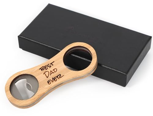 Personalisierter Öko-Flaschenöffner + Geschenkbox ~ mit Wunschtext Gravur | Laser-gravierter Kapselheber Individuell gestaltet ~ Originelle Geschenkidee zum Geburtstag, Jahrestag, Vatertag, Weihnachten