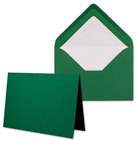 25 x Kartenpaket mit gefütterten Brief-Umschlägen - gerippt - DIN A6/C6 - Dunkelgrün - 10,5 x 14,8 cm - Nassklebung - NEUSER PAPIER