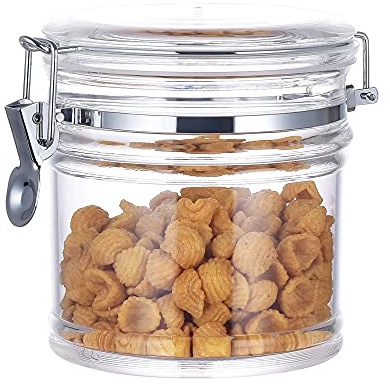 IVOOBR Recipiente acrílico pequeño reforzado de 35 onzas con abrazadera de bloqueo, tarro hermético abatible, contenedor de almacenamiento de alimentos para harina, azúcar, café, dulces, galletas, etc