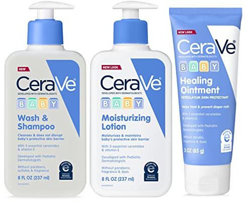 CeraVe Baby Bath Set, 8oz Wash & Shampoo + 8oz Moisturizing Lotion + 3oz Healing Ointment, Fragrance, Parabens, Phthalates, & Tear Free Baby Bath Essentials