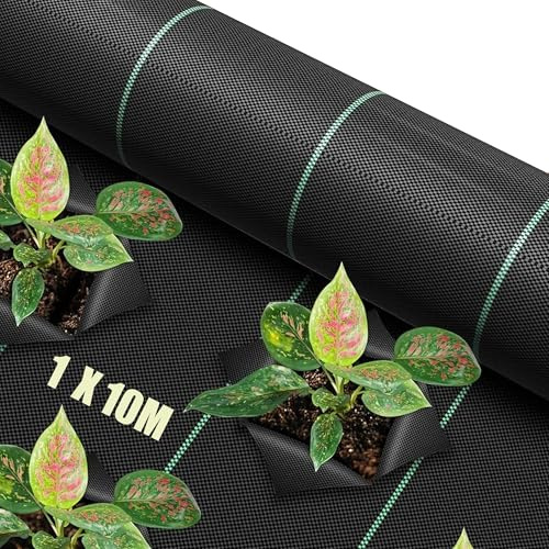 Aoriyar Weed Control Membrane Fabric for Garden - 1M x 10M Black Heavy Duty Ground Cover Membrane Roll Permeable Weeds Suppressant Sheet Gravel Barrier Matting Breathable Landscape Covering Fabric
