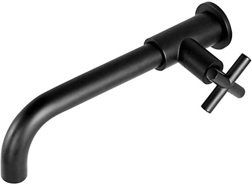 HomeLava Messing Waschtischarmatur Kaltwasserhahn Wasserhahn Wandmontage Kaltwasser 1/2 Zoll Wandhalterung Einlochmontage Wannenarmatur Wand Armatur für Badezimmer mit Auslauf 240mm, Schwarz