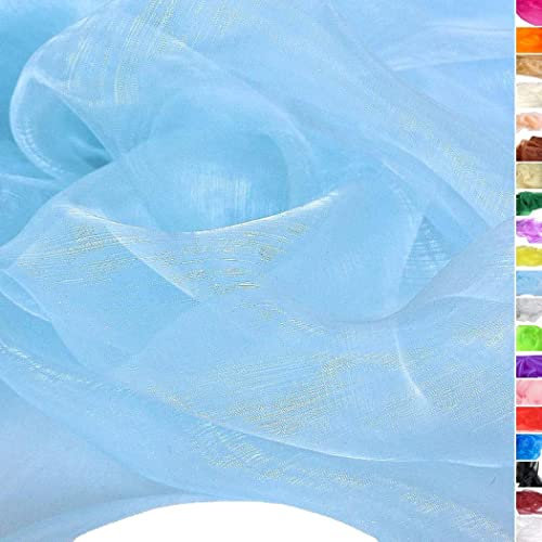 TOLKO 1m Organza Stoffe zum Nähen Meterware | Hauch Zart, Fein, Durchsichtig | zum Dekorieren Basteln 145cm breit | Leichter Glanz Stoff für Gardine Vorhänge Tischdecken Deko Schals (Hell Blau)
