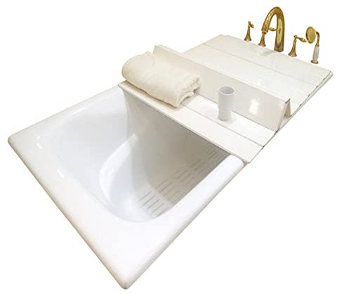 WENNEWU Cubierta Aislamiento Bañera, Tapa Bañera, Bandeja de Bañera con Persiana Cubierta Bañera, Cubierta de Bañera Plegable, Tapa Bañera con Persiana A Prueba Polvo,Blanco,80x85x0.65cm