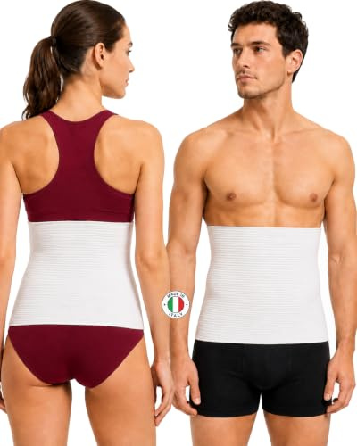 Leedya Fascia Lombare Supporto Schiena Elasticizzata 100% Made In Italy, Pancera Addominale Riscaldante per Mal Di Schiena - Pancera Post Operatoria in lana e cotone (Tg 5/L 91/105 Cm, Bianco)