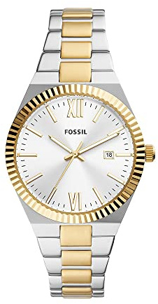Fossil Scarlette Watch für Damen, 38mm Quarz-Dreizeiger-Datumswerk mit Edelstahlarmband