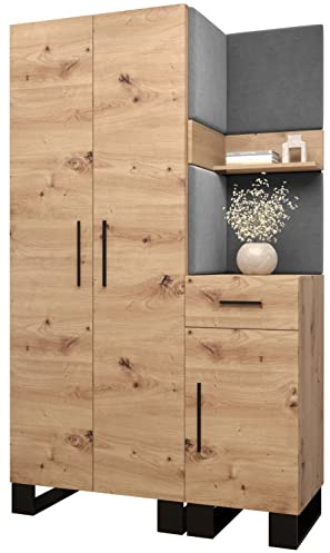 MEBLE KRYSPOL Garderobe Artin Set 6 mit gepolsterten Paneelen Industriell Design (Artisan Eiche + Manila 16 (grau))