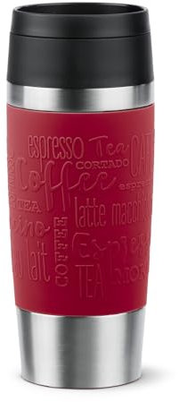 Emsa N20204 Travel Mug Classic Isolierbecher 0,36 Liter | neuer Komfort-Schraubverschluss | Edelstahl | 4h heiß und 8h kalt | 100% dicht | spülmaschinenfest | 360°-Trinköffnung | Dunkelrot