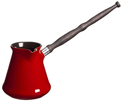 Caffettiera turca in ceramica 500 ml Cezve Ibrik Briki Turka Classic, colore rosso, con manico in legno rimovibile per fornelli elettrici a gas
