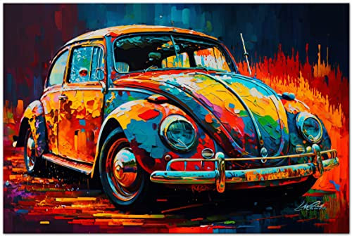 Printonia Leinwand-bild 120x80cm Volkswagen VW Käfer Oldtimer Abstrakt Grafik Art Automobil Bilder Deko Dekoration Wandbild Kunstdruck