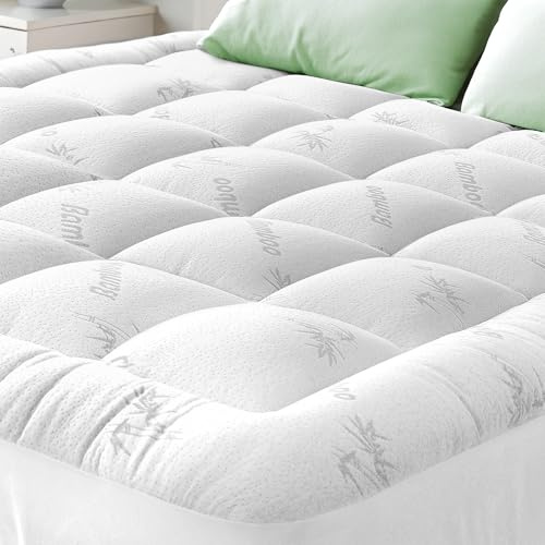 Bamboo Double (Full) Mattress Topper - Thick Cooling Breathable Pillow Top Mattress Pad for Back Pain Relief - Deep Pocket Topper Fits 8-20 Inches Mattress (Bamboo, Full Size 54x75 Inches)