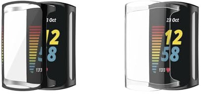 2 Pack Case Compatible with Fitbit Charge 6 with Screen Protector, Flexible TPU Shockproof Scratch Proof Cover Case for Fitbit Charge 5/Charge 6 Activity Tracker (Black/Clear)
