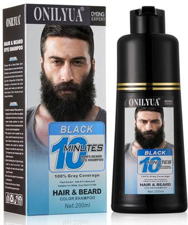 Fvquhvo Beard Dye for Men, Beard Color & Hair Dye Shampoo 3-in-1, Beard Dye Black for Gray Coverage, Mens Hair Color Works in 10 Minutes, Gentle on Facial Skin