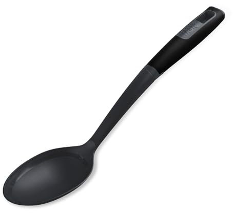 Tasty Everyday Serving Kitchen Spoon with Measurements, Non-Stick Cooking Spoon with Tablespoons Measurements & Soft Grip Handle, Stirring Spoon, Non-Scratch, Size: 34x8x5cm, Colour: Black & Grey
