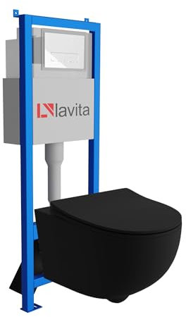 Lavita LAV 101 LAV 200.3.1 - Elemento de pared para inodoro de 40 cm + lavabo profundo para lavabo BRAVA negro sin borde + placa de control LAV 200.3.1 blanco | juego completo | cisterna empotrada |