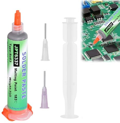 Sn63/Pb37 Solder Paste,183℃ Melting Point Flux Paste,No Clean Flux Soldering Paste,Syringe Solder Paste with 2 Needles+1 Pusher,Solder Flux Syringe for Electronics,PCB,IC,CPU,LED,BGA Repairing,15g