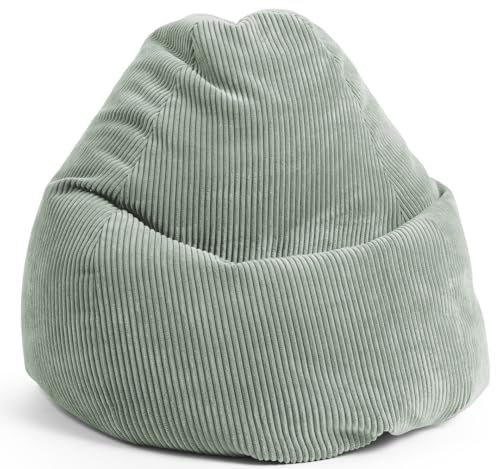 Sitting Point by Magma BeanBag Shara XL Sitzsack aus Flauschcord - 70x110cm, Hülle waschbar, Salbei, Oeko-TEX®-Zertifiziert