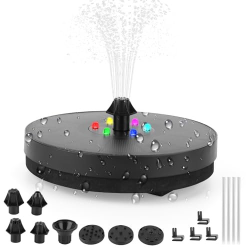 Pwocvoe Solar Water Fountain, Garden Solar Fountain Pump, 3.5W Solar Powered Bird Bath Fountains with 8 Nozzles, Solar Water Features for Garden with 7 Color LED Lights for Fish Tank, Patio, Pond